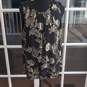 Ann Taylor Black and Gold Floral Blouse